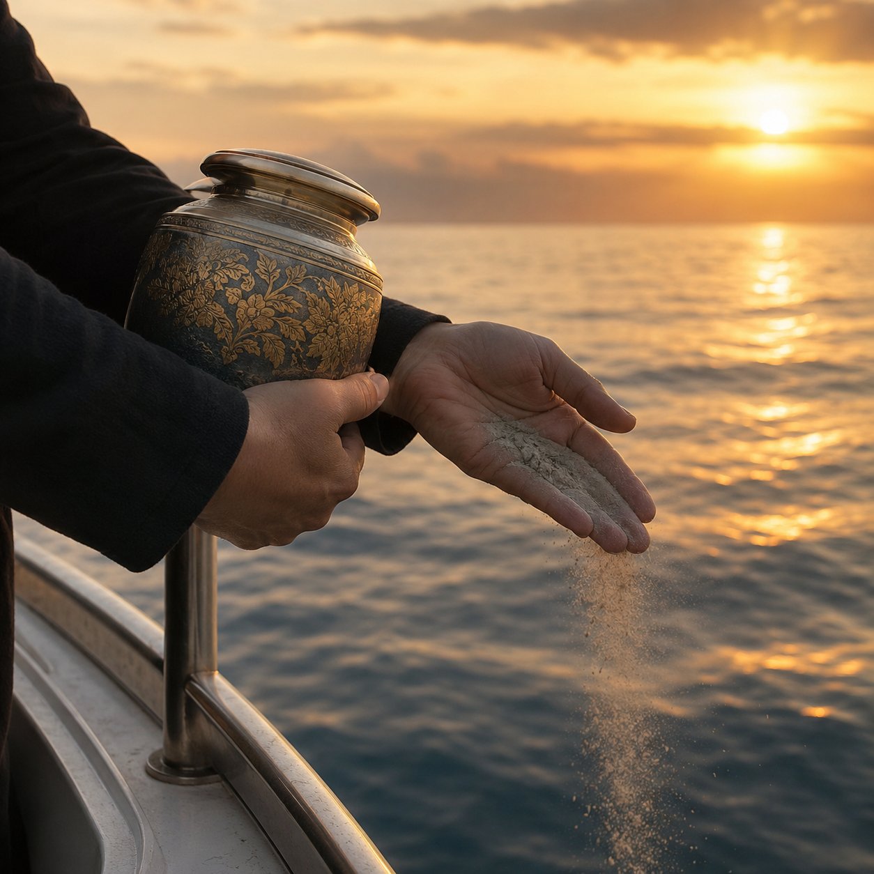 Dispersione delle ceneri in mare al tramonto — Golfo di Pozzuoli